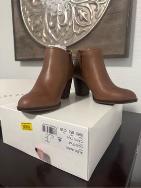 Alex Marie Brown Leather Ankle Booties with Block Heel
